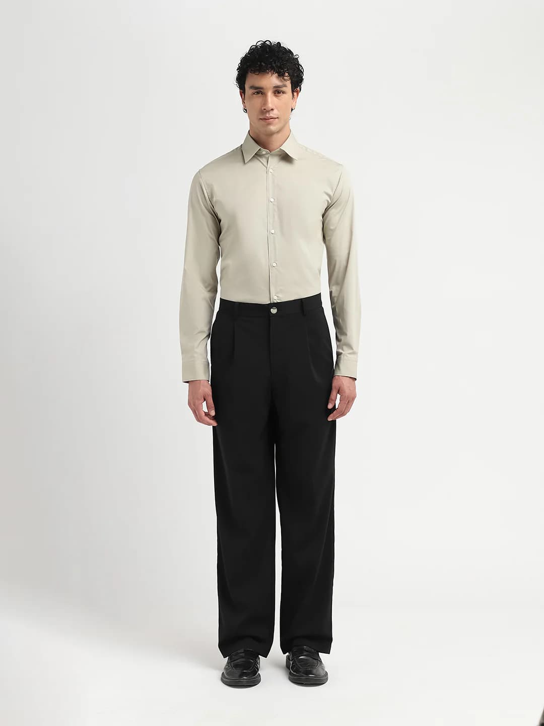 Men's Beige Formal Slim Fit Cotton Blend Full Sleeves Shirt