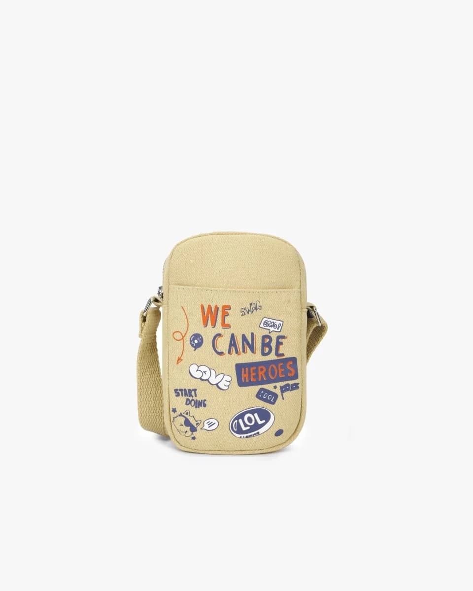 Women's Beige Casual Printed Heroes Phone Bag