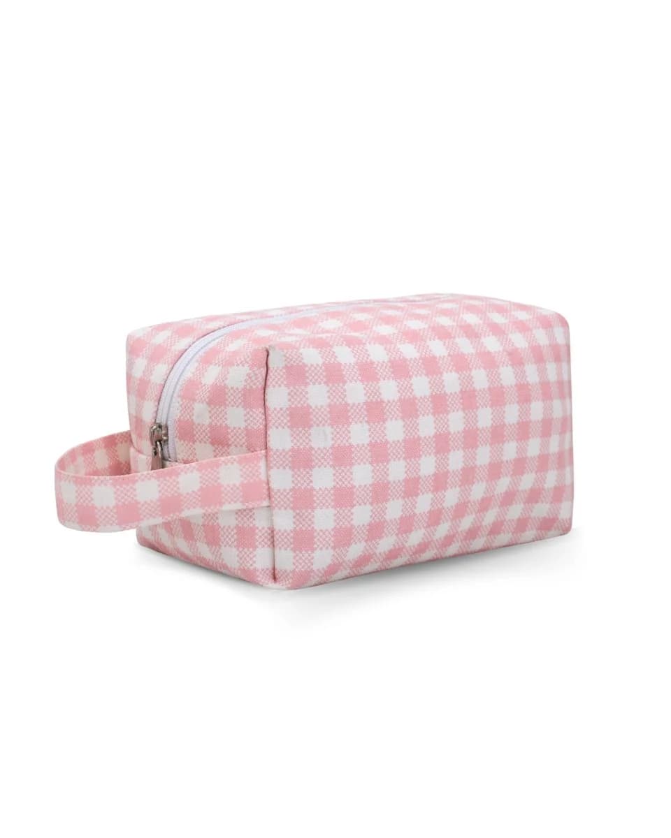 Unisex Pink Travel Printed Gingham Travel Pouch