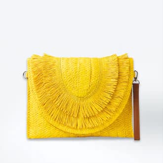 Women's Yellow Party Woven Sunkiss Fringed Clutch