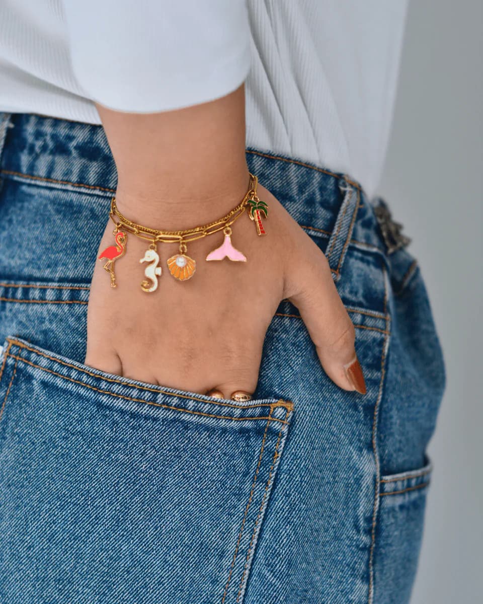Women's 18k Gold Plated Island Hop Stainless Steel Charm Bracelet