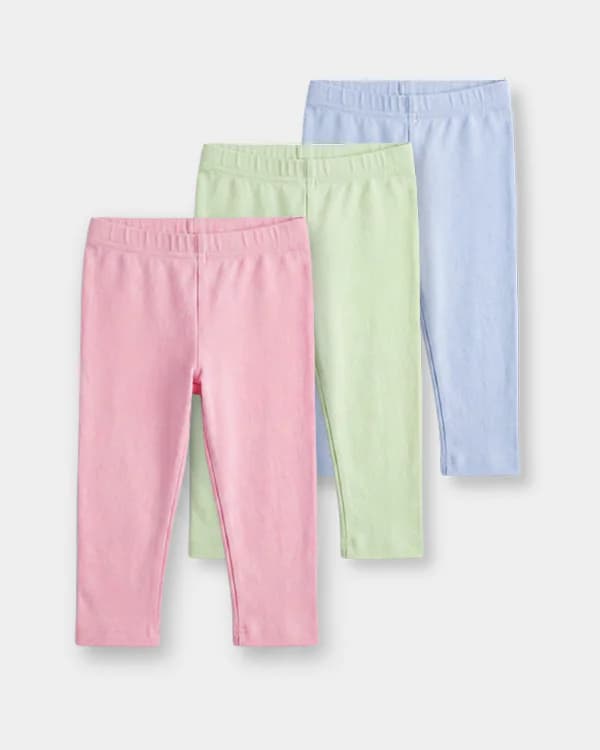 Baby Girl Assorted Solid Organic Cotton Leggings - Pack of 3