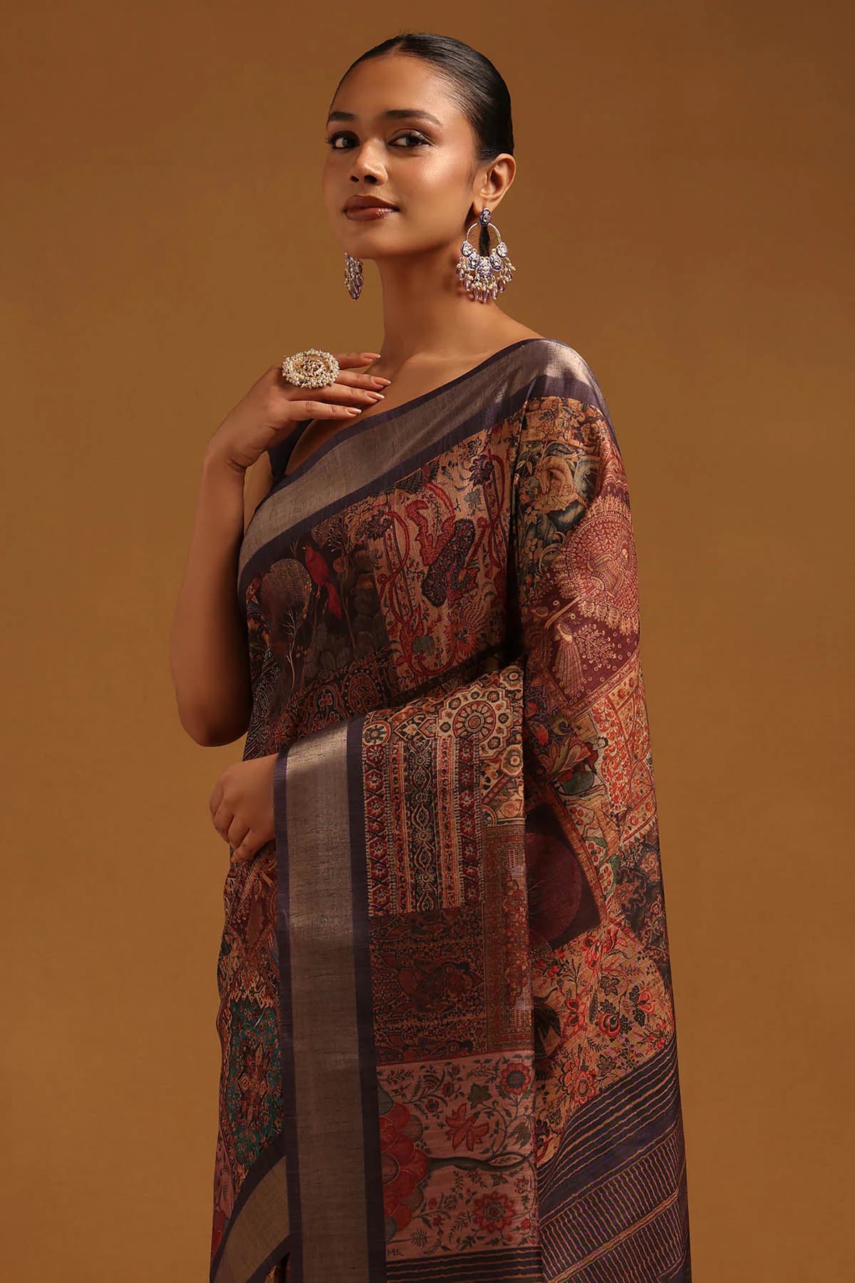 Women's Purple Printed Festive Saree
