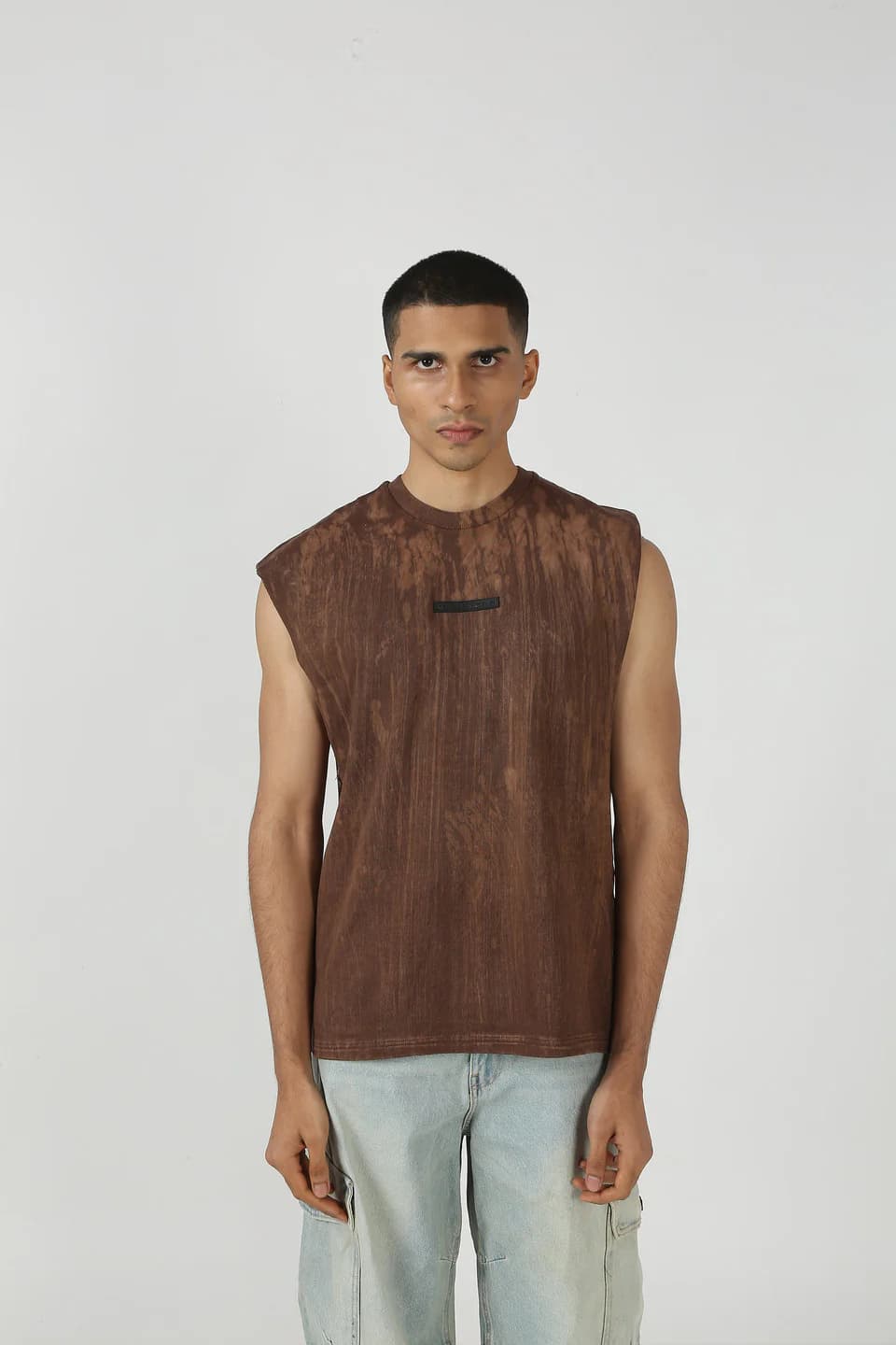Unisex Brown Casual Printed Oversized Fit Tank