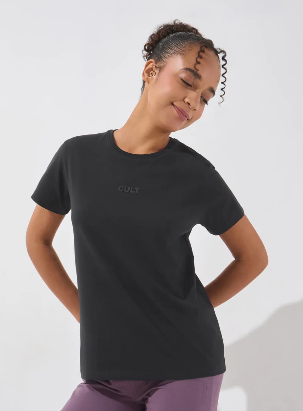 Women's Black Sports Solid Soft Form Classic Tshirt