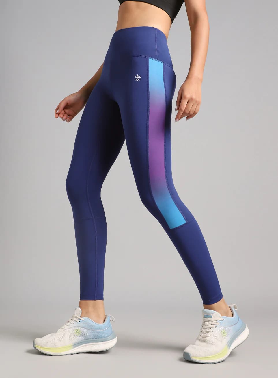 Women's Blue Sports Ombre Skinny Fit Energy Print Training Comflex Tights