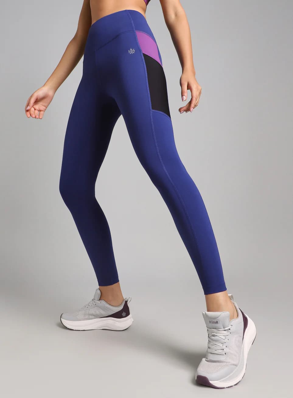 Women's Blue Sports Colorblocked Skinny Fit Absolutefit Neon Pop Tights