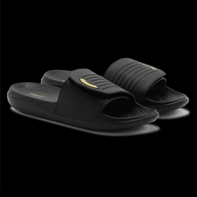Unisex Black Round Toe Low-Top Velcro Slides