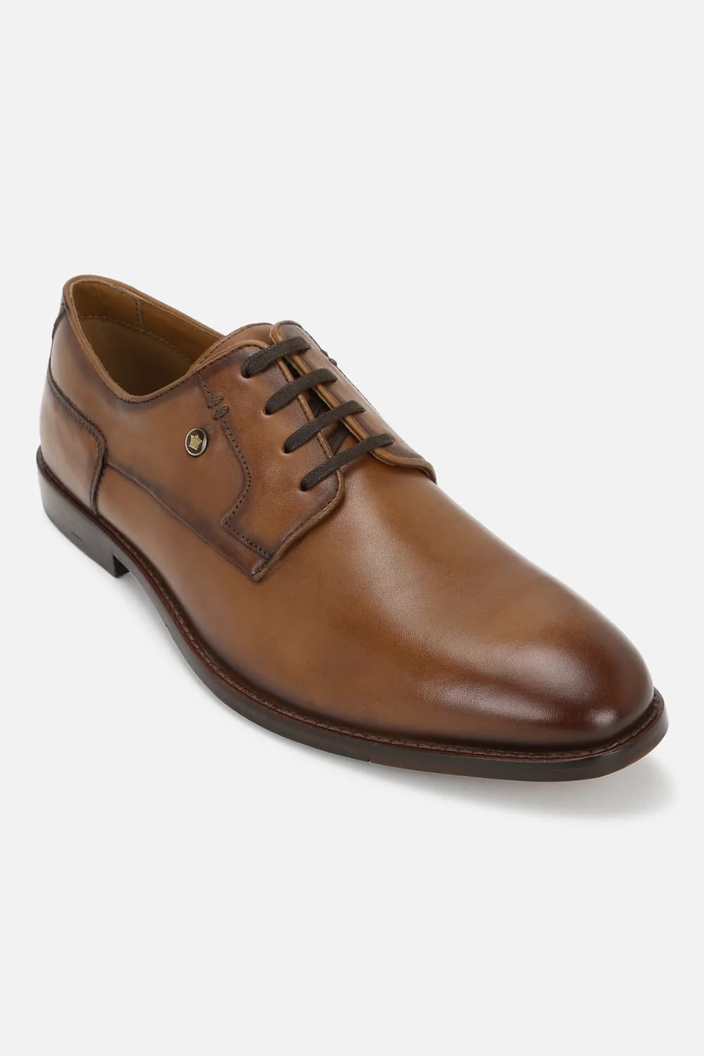 Men's Brown Round Toe Leather Mid-Top Derby Formal Shoes