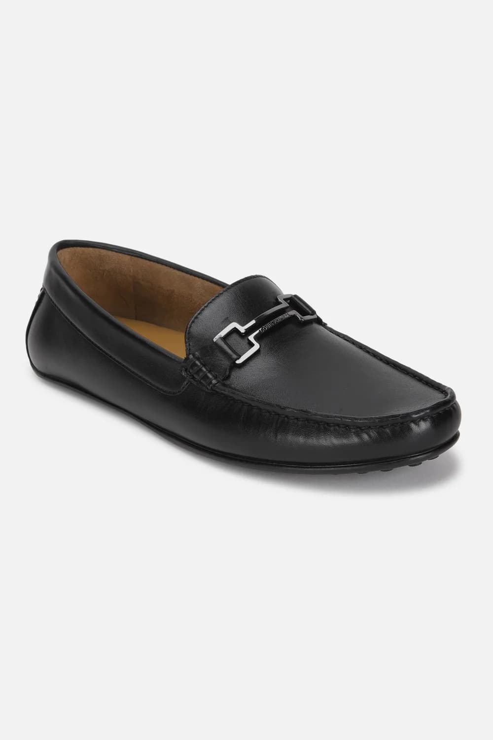 Men's Black Round Toe Leather Mid-Top Loafers Formal Shoes