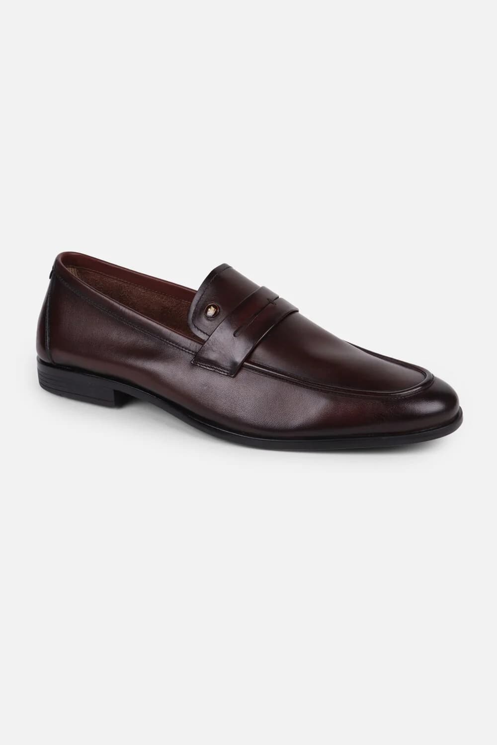 Men's Brown Round Toe Leather Mid-Top Loafers Formal Shoes
