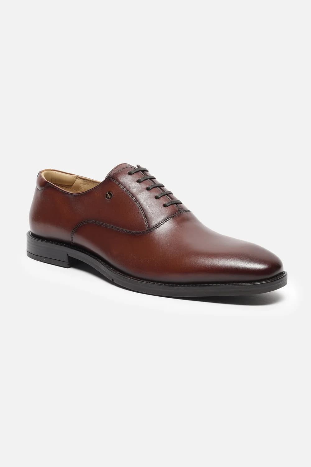 Men's Brown Round Toe Leather Mid-Top Oxford Formal Shoes