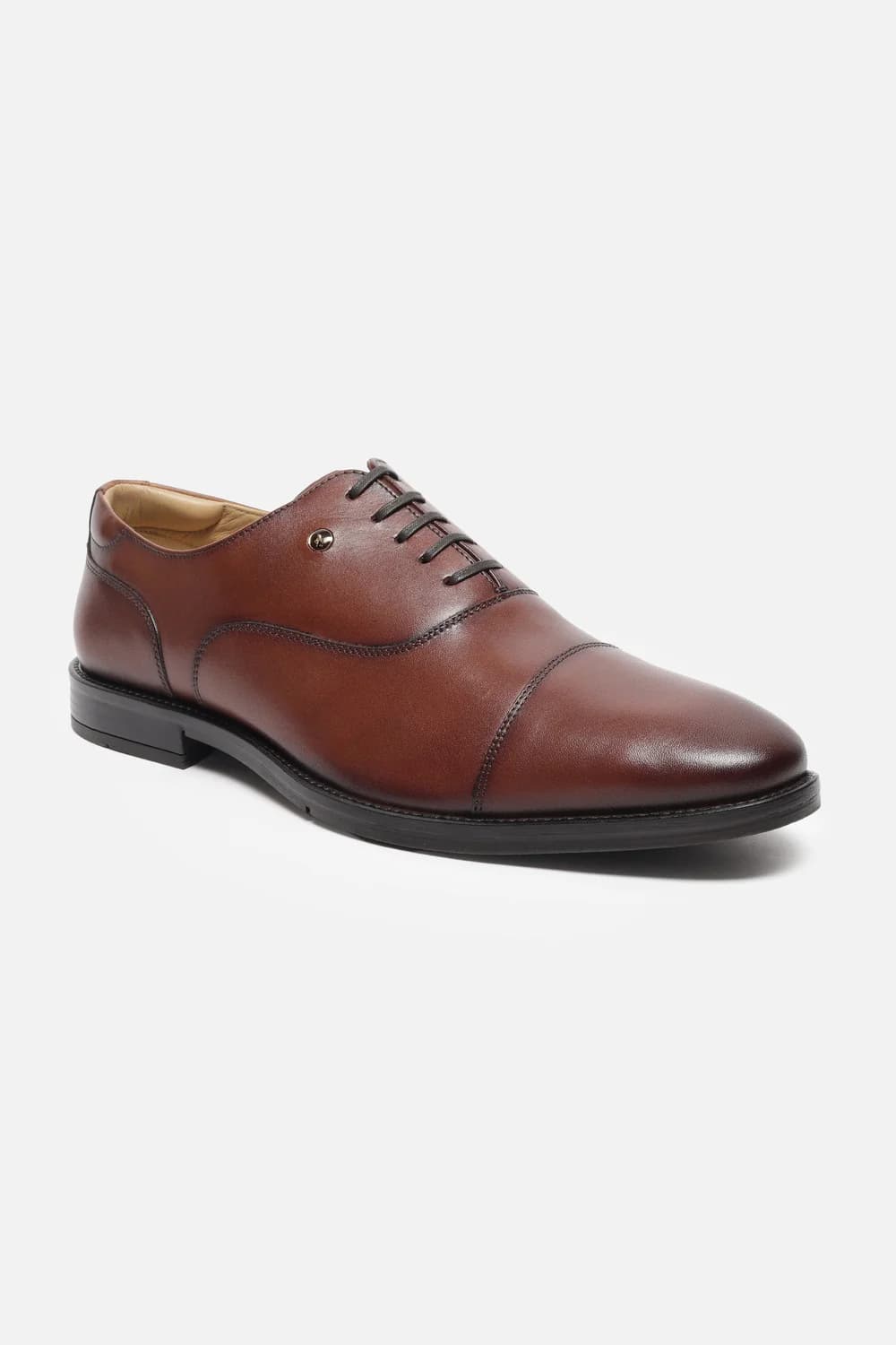 Men's Brown Round Toe Leather Mid-Top Oxford Formal Shoes
