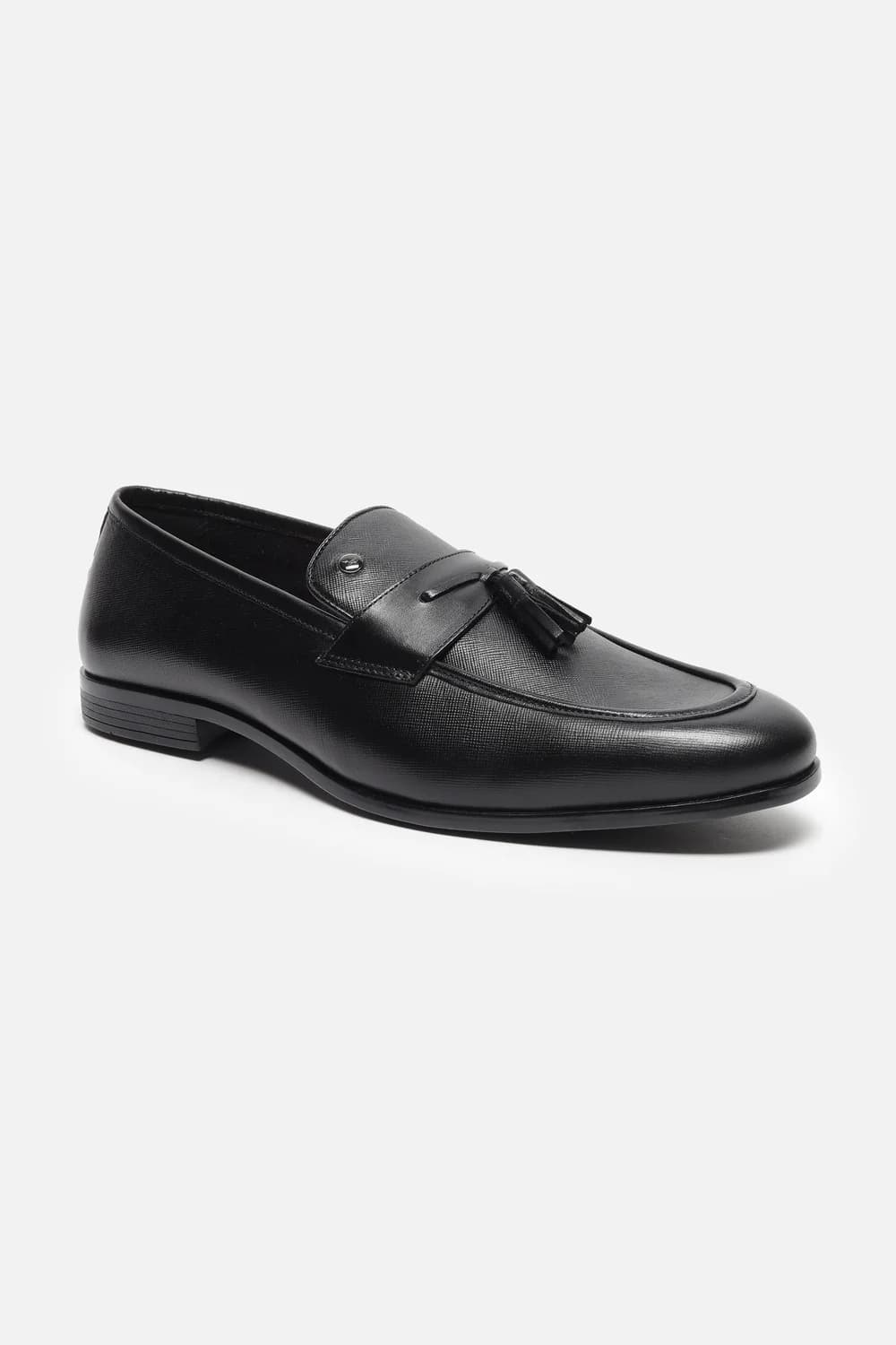 Men's Black Round Toe Leather Mid-Top Loafers Formal Shoes