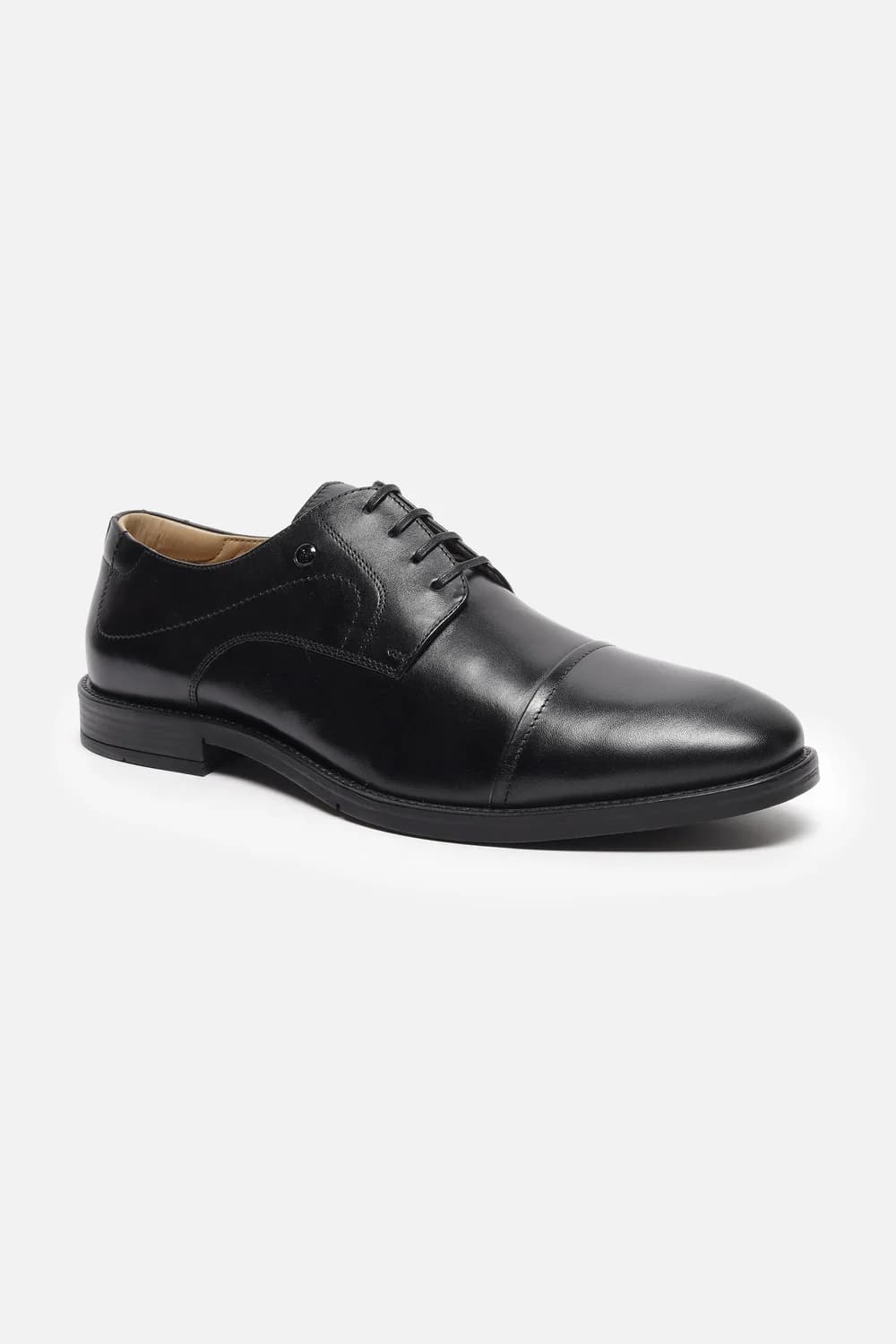 Men's Black Round Toe Leather Mid-Top Oxford Formal Shoes