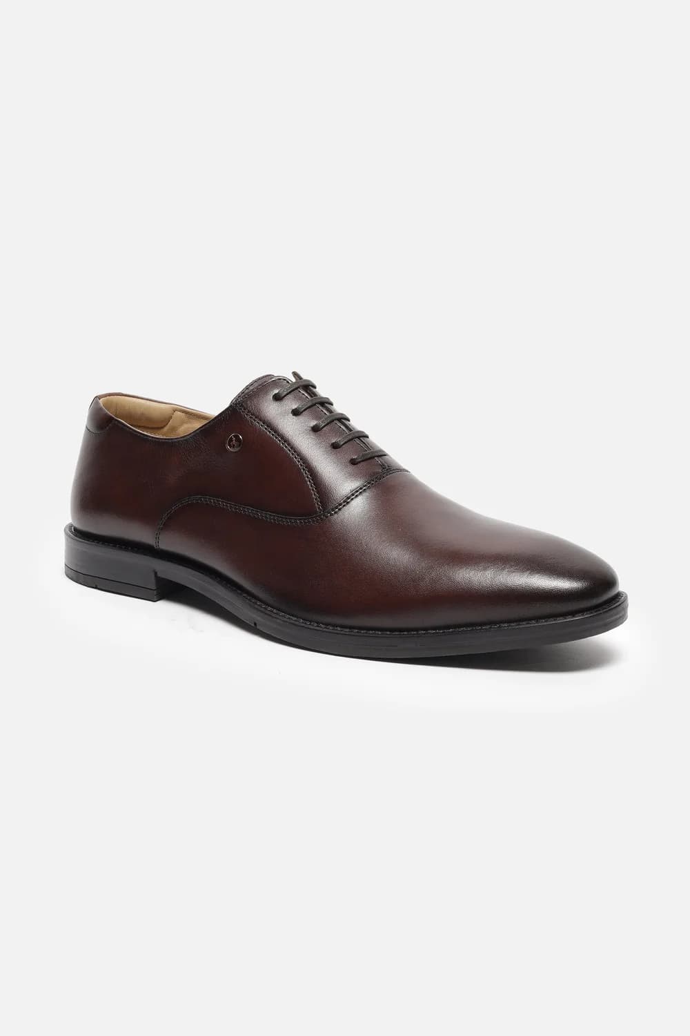 Men's Brown Round Toe Leather Mid-Top Oxford Formal Shoes