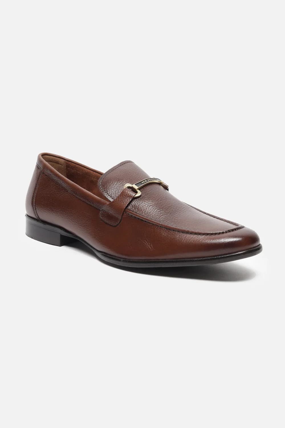 Men's Brown Round Toe Leather Mid-Top Loafers Formal Shoes
