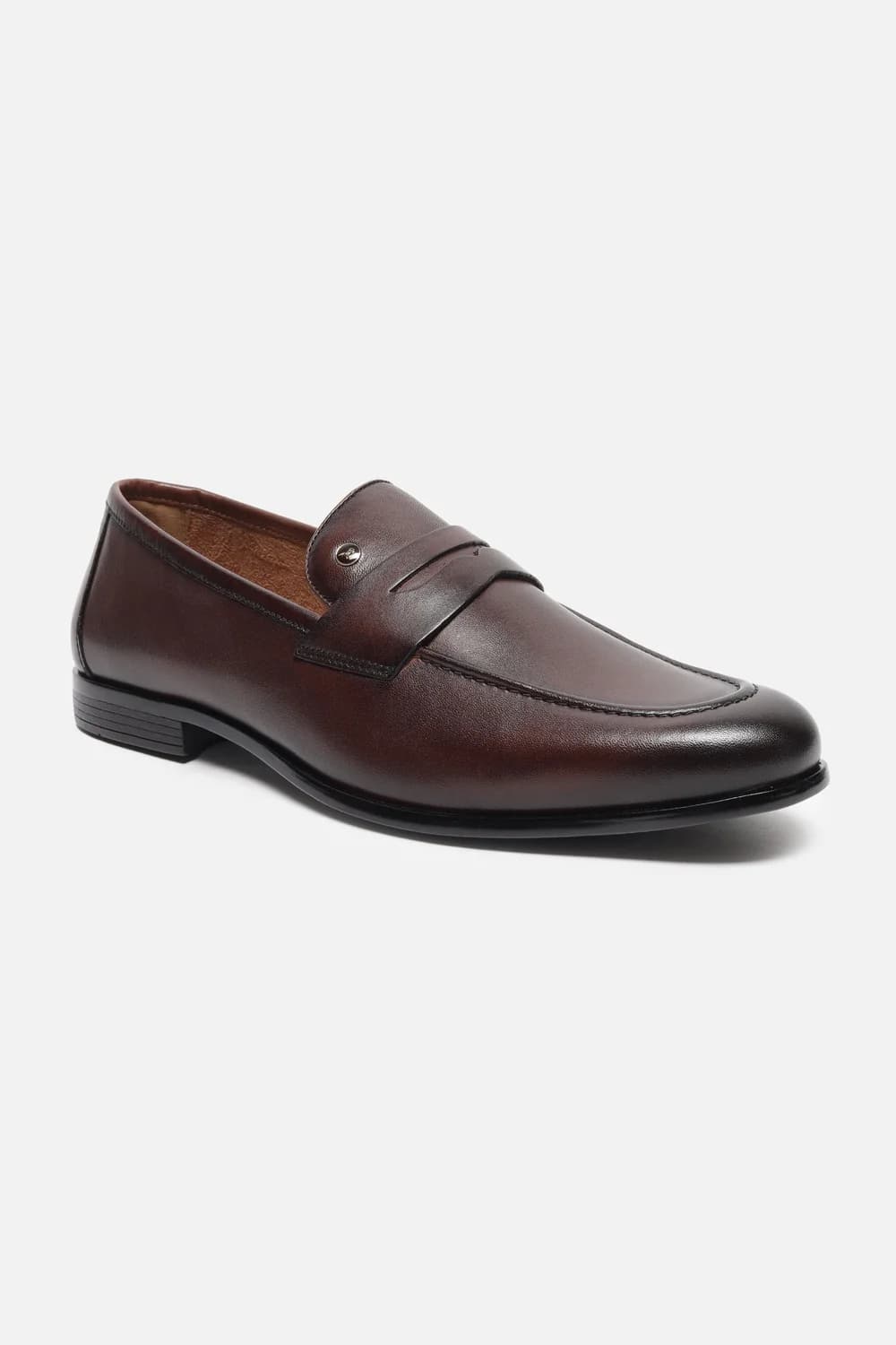 Men's Brown Round Toe Leather Mid-Top Loafers Formal Shoes