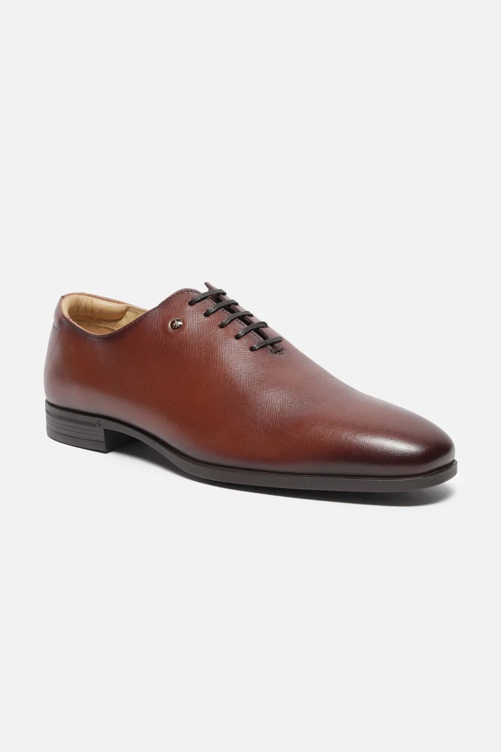 Men's Brown Round Toe Leather Mid-Top Oxford Formal Shoes