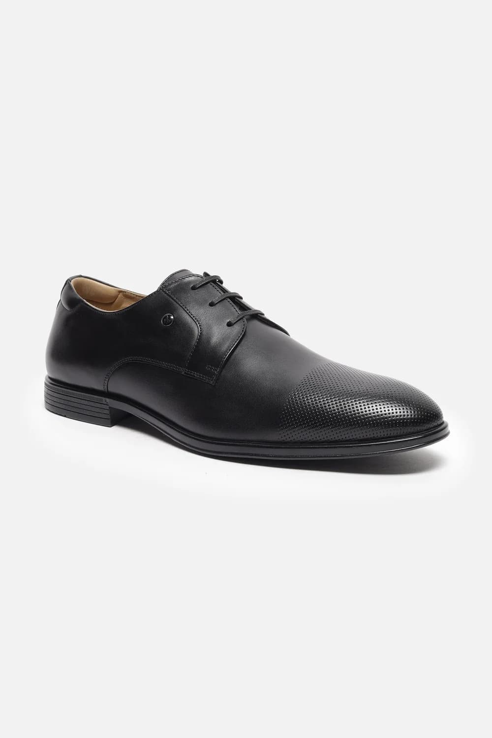 Men's Black Round Toe Leather Mid-Top Oxford Formal Shoes