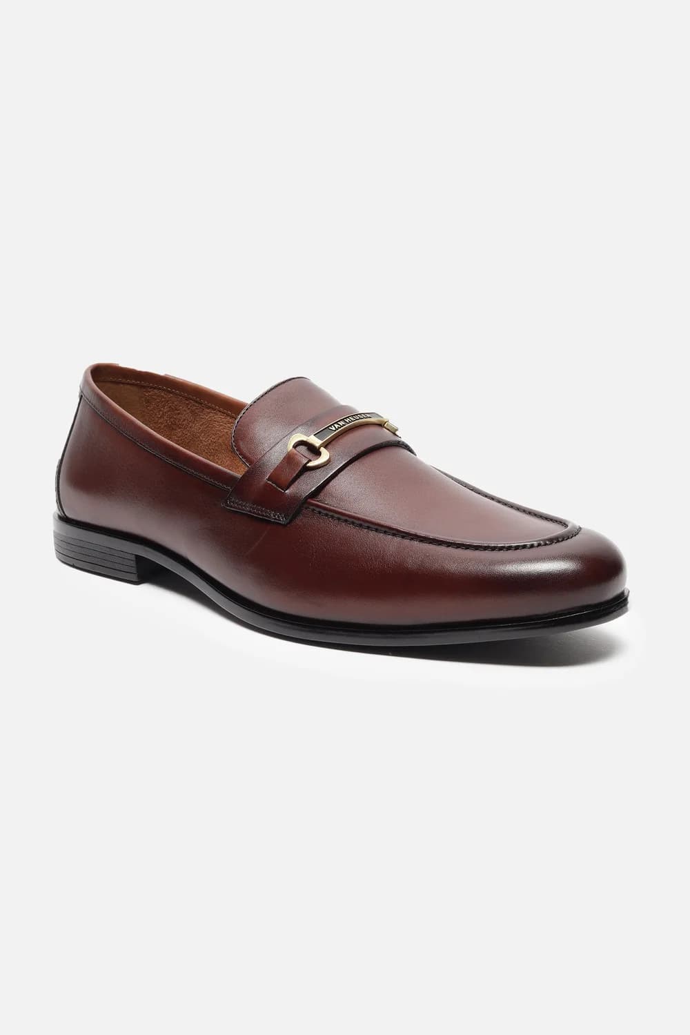 Men's Brown Round Toe Leather Mid-Top Loafers Formal Shoes