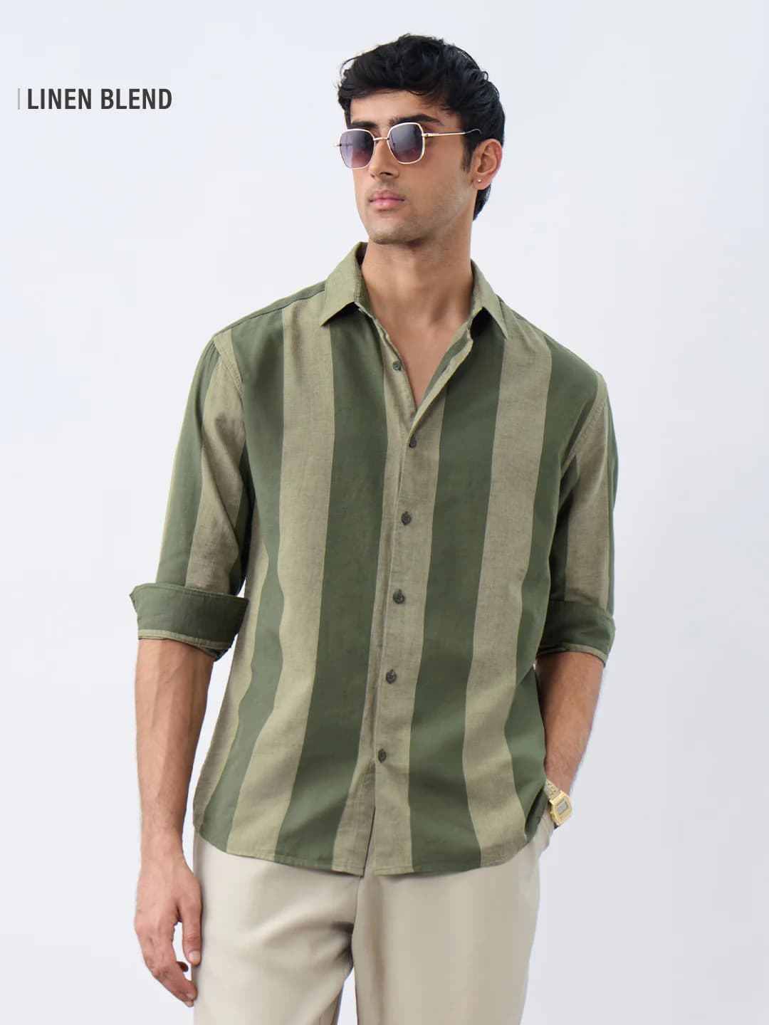 Men's Green Casual Regular Fit Full Sleeves Shirt