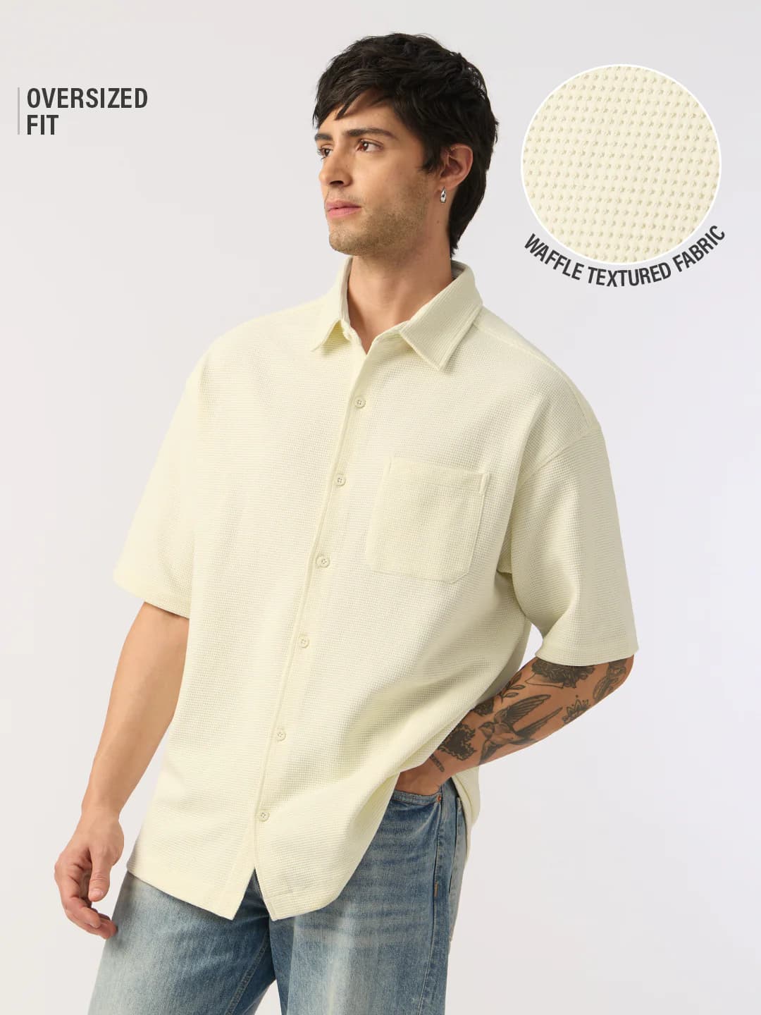Men's Cream Casual Oversized Fit Half Sleeves Shirt