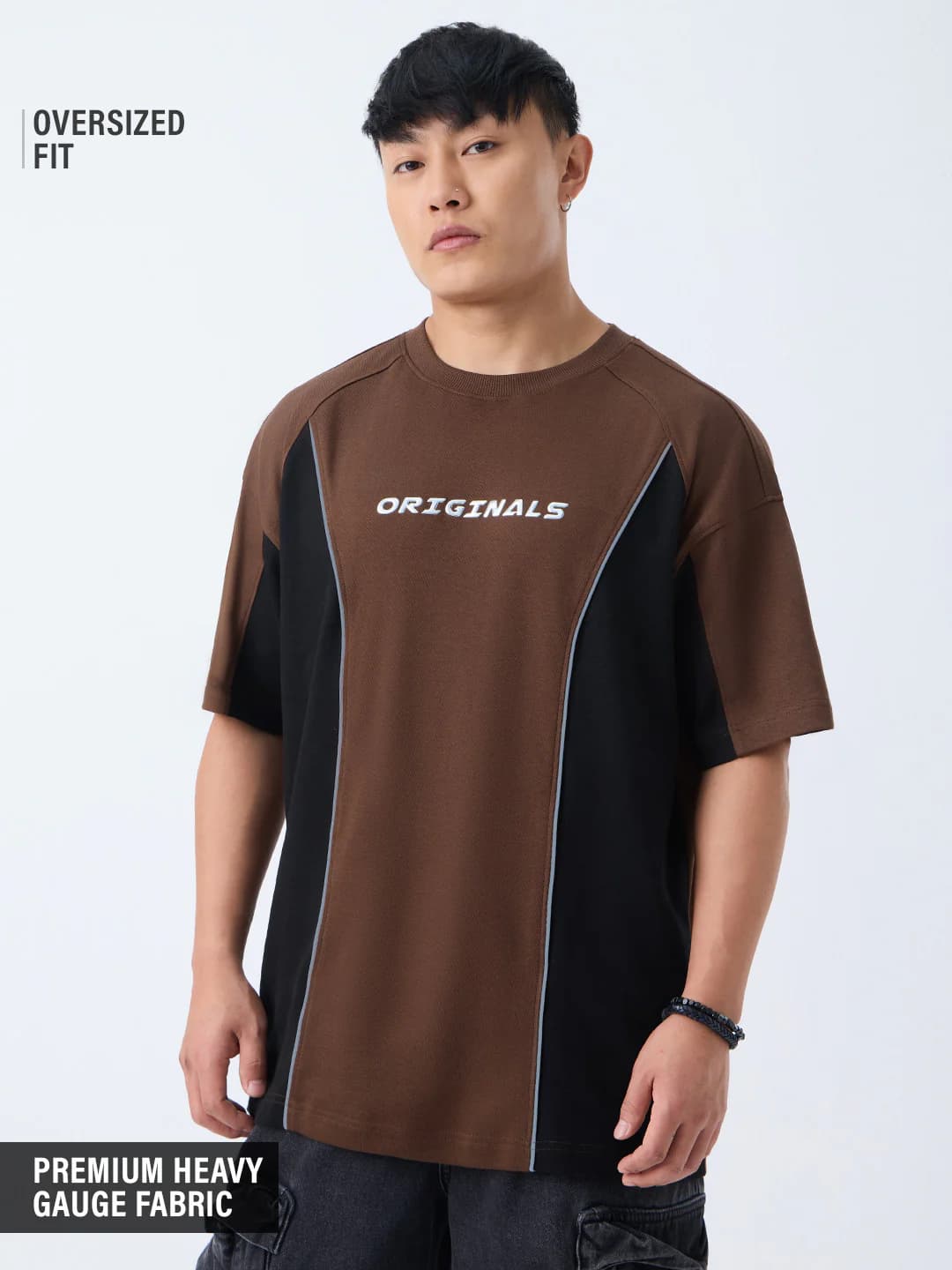 Men's Brown Casual Oversized Fit Half Sleeves Tshirt