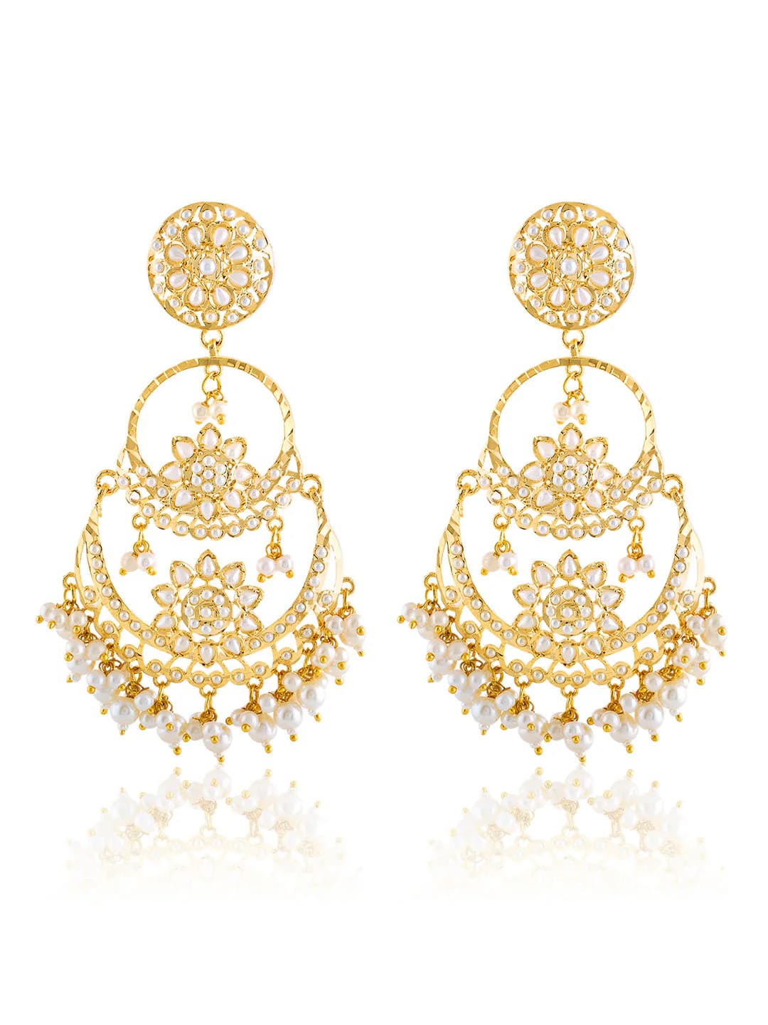 Women's Gold Jadau Pearl Chaand Baalis