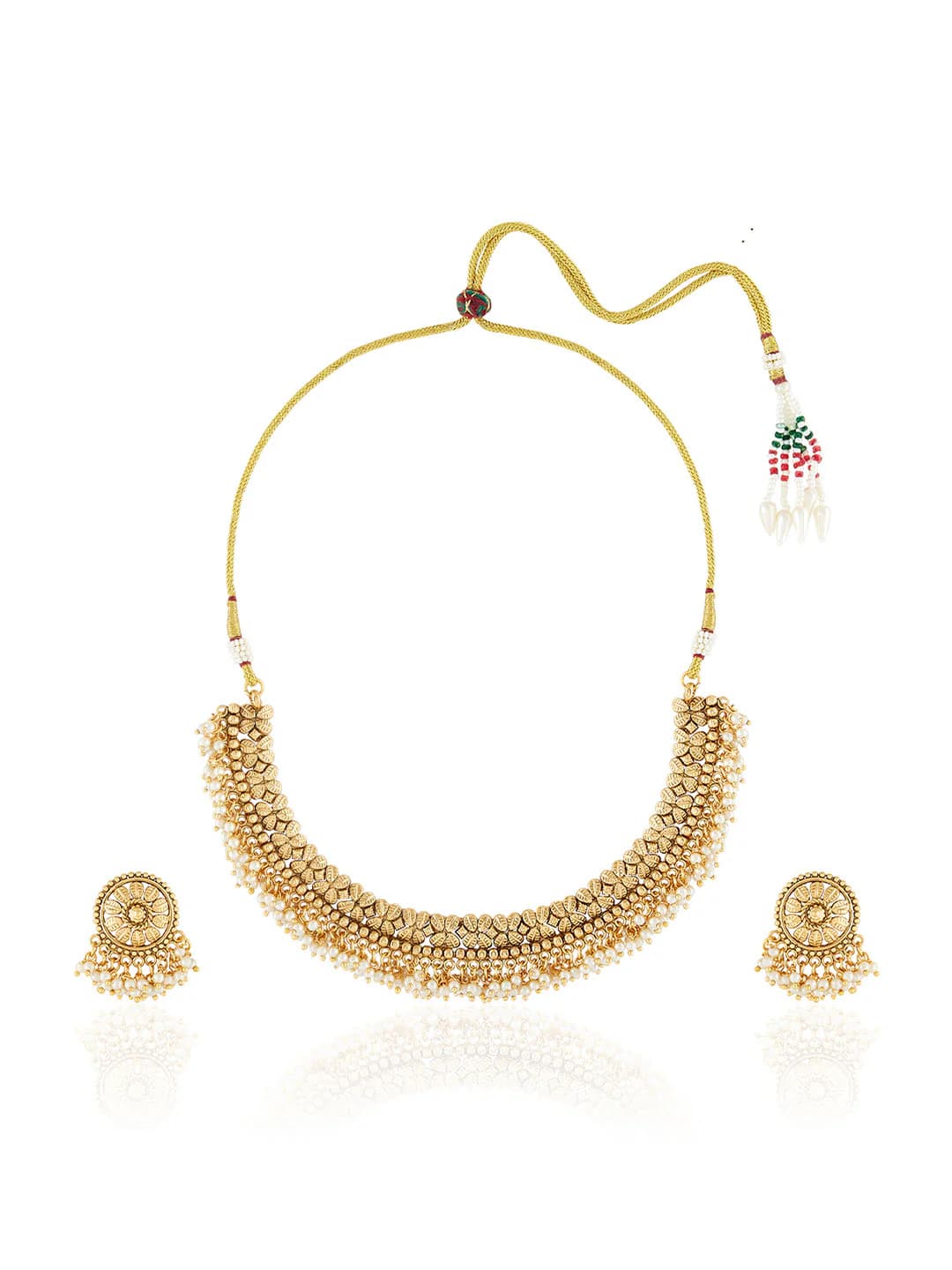 Women's Gold Temple Pearls Necklace Set