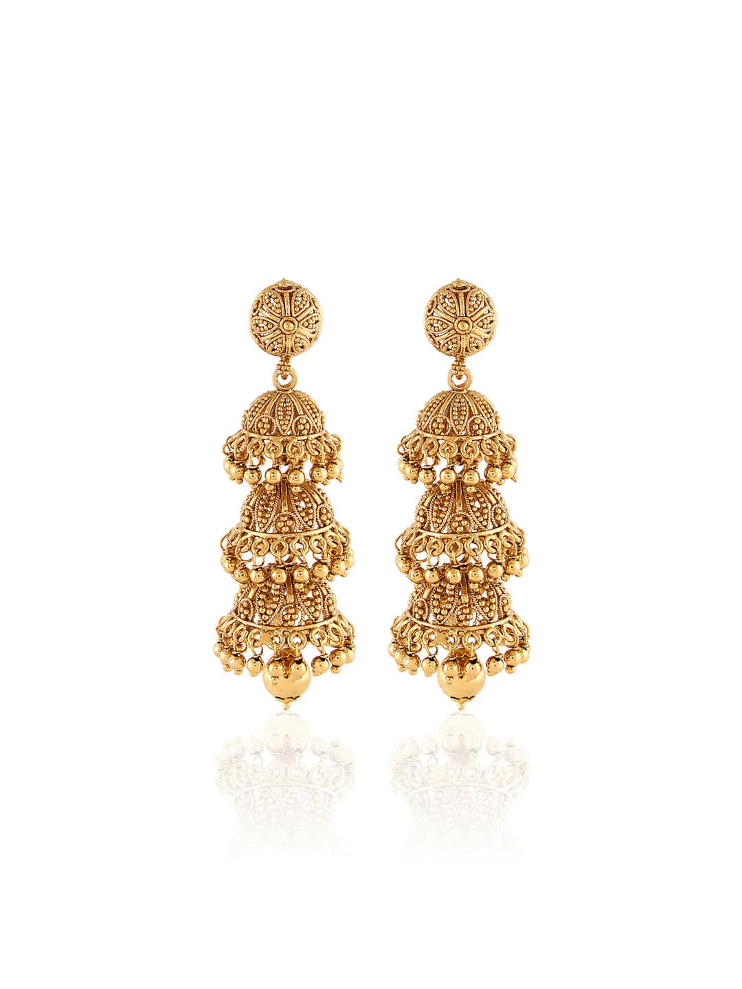 Women's Gold Temple Three-Tiered Jhumka Earrings