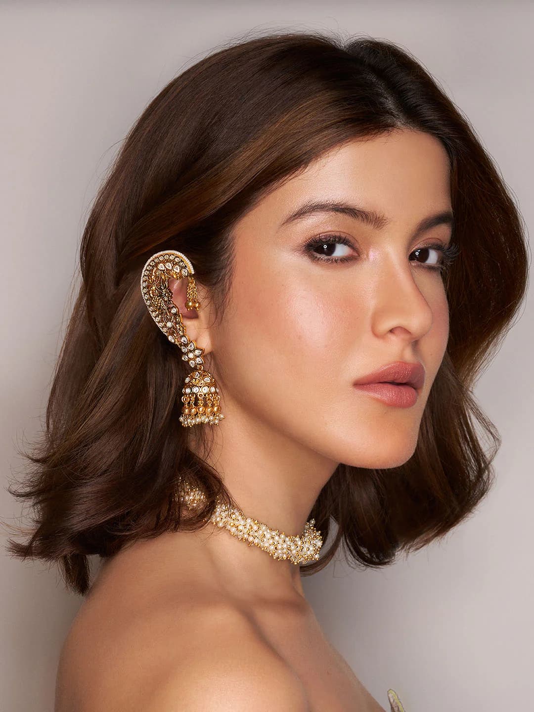 Women's White Pankhuri Temple Ear Cuffs
