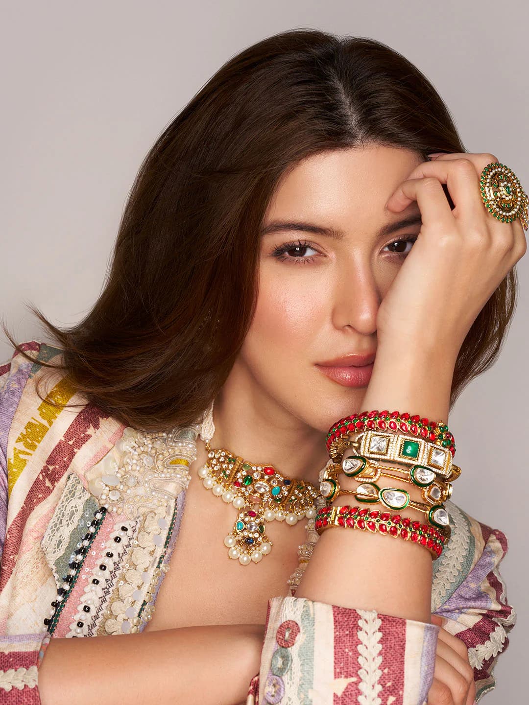 Women's Multicolor Avanya Kundan Choker Necklace Set