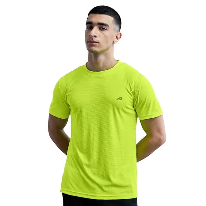 Men's Green Sports Solid Lightweight Breathable Workout, Running & Training Gym Tshirt