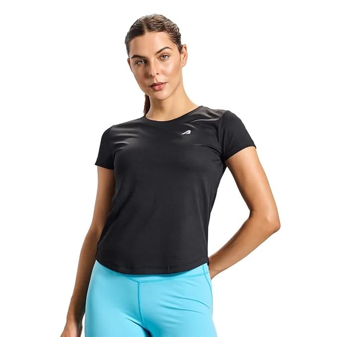 Women’s Black Sports Solid Lightweight Breathable Running, Yoga, Training, Badminton & Pickleball Gym Tshirt