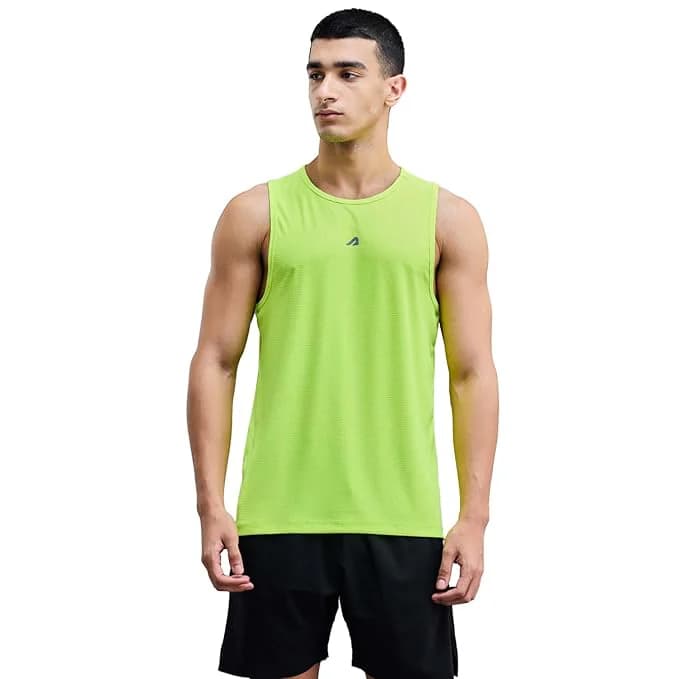 Men’s Green Sports Solid Regular Fit Running, Workout & Gym Vest