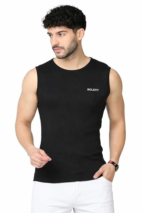 Men’s Black Sports Solid Quick Dry Gym Innerwear Vest for Running, Training & Everyday Wear