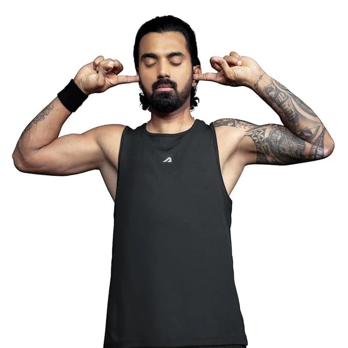 Men’s Black Sports Solid Regular Fit Running, Workout & Gym Vest