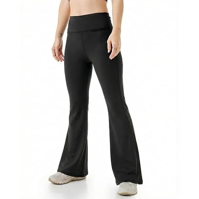 Women's Black Sports Solid Nyloflex Gym Flare Leggings