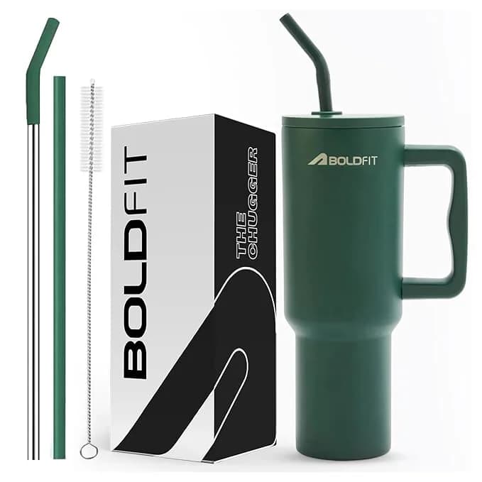 Unisex Green Leakproof Stainless Steel Tumbler Bottle 1.2L with Lid & Straw