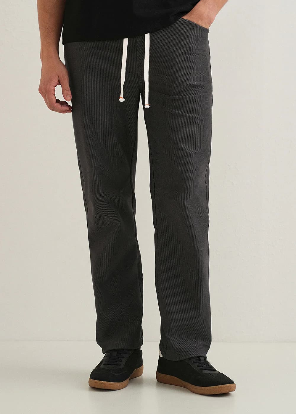 Men's Grey Casual Elasticated Mid Rise Straight Fit Trouser
