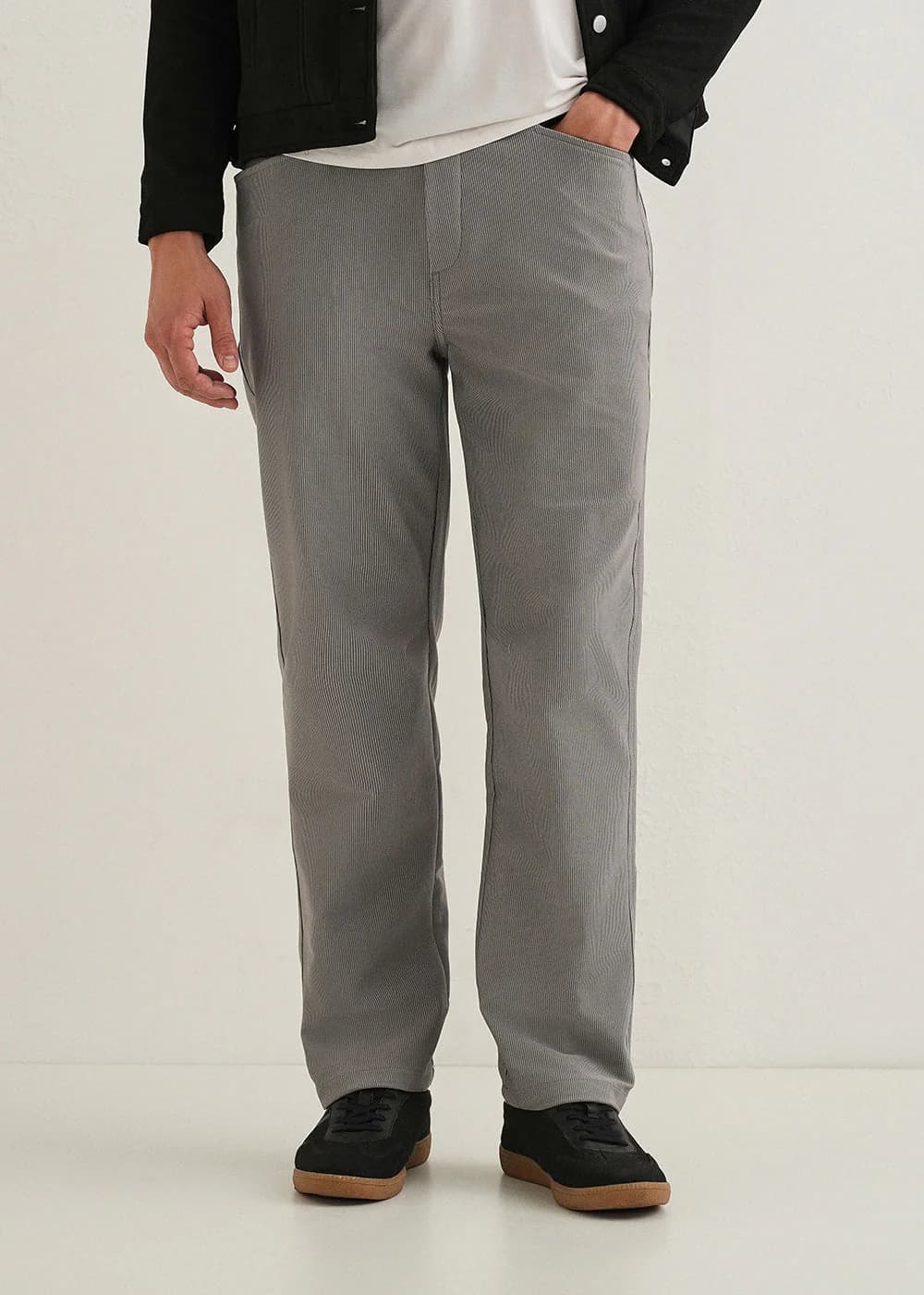 Men's Grey Casual Elasticated Mid Rise Straight Fit Trouser