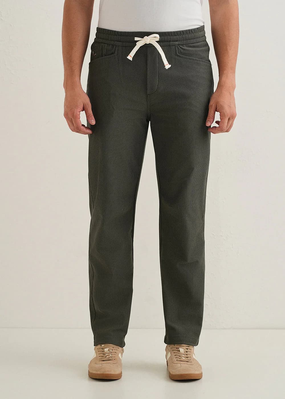 Men's Green Casual Elasticated Mid Rise Straight Fit Trouser