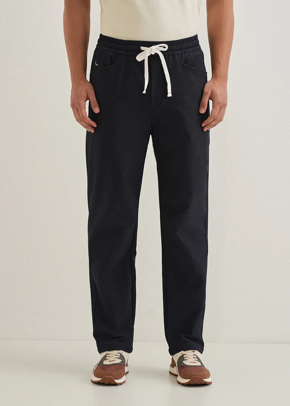 Men's Navy Casual Elasticated Mid Rise Straight Fit Trouser