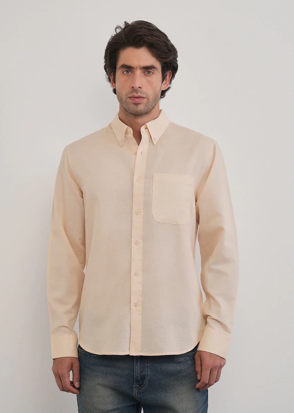 Men's Cream Casual Full Sleeves Regular Fit Linen Shirt
