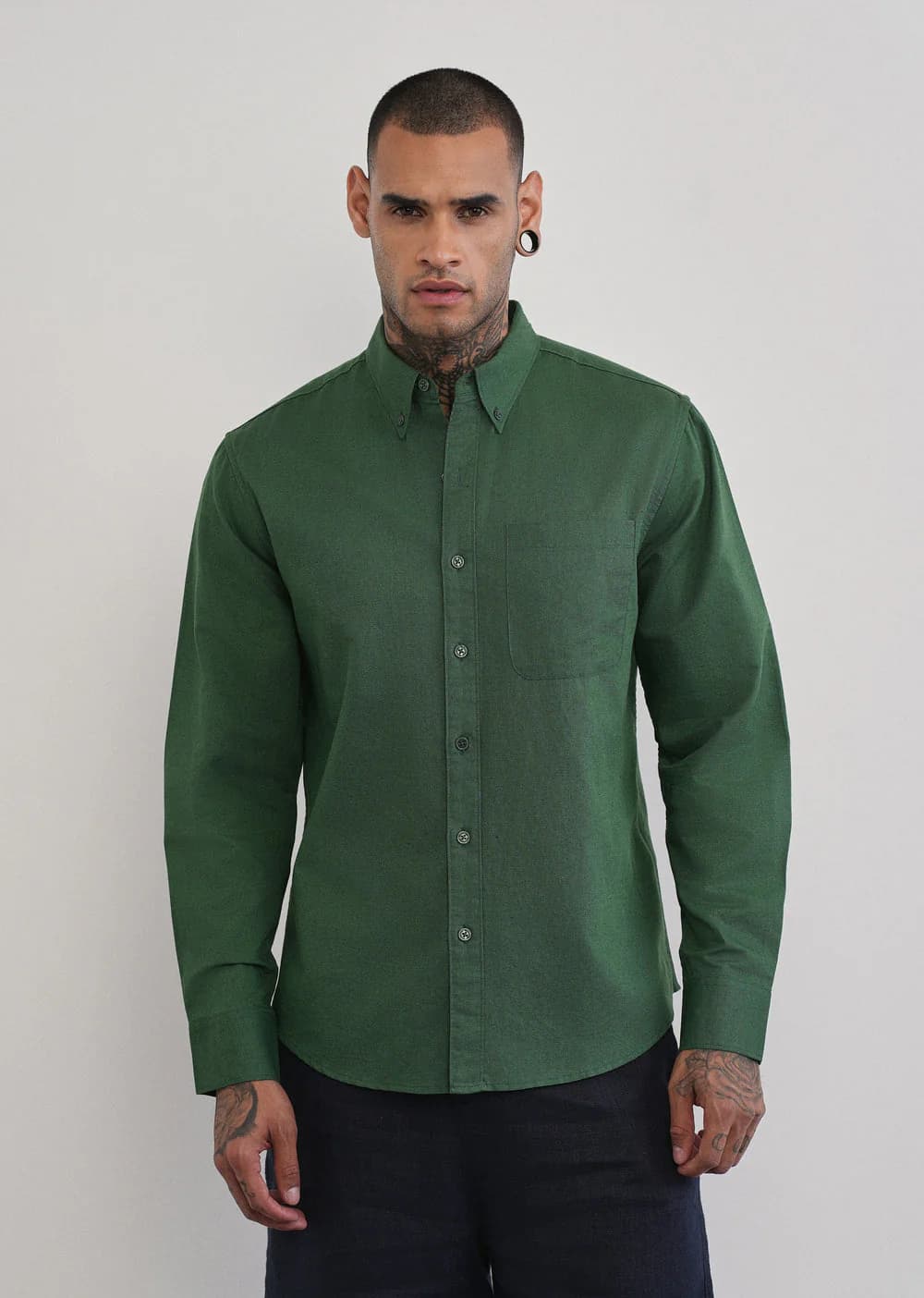 Men's Green Casual Full Sleeves Regular Fit Linen Shirt