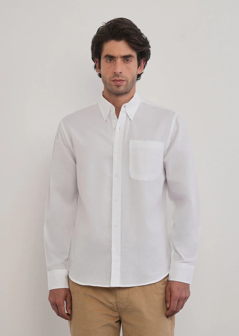Men's White Casual Full Sleeves Regular Fit Linen Shirt