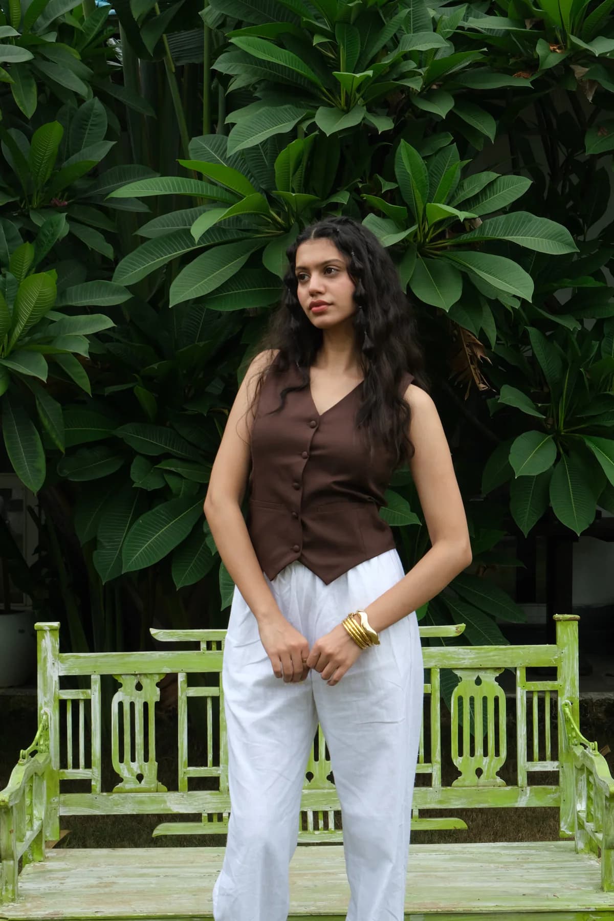 Women's Brown Casual Solid Regular Fit V-Neck Waistcoat