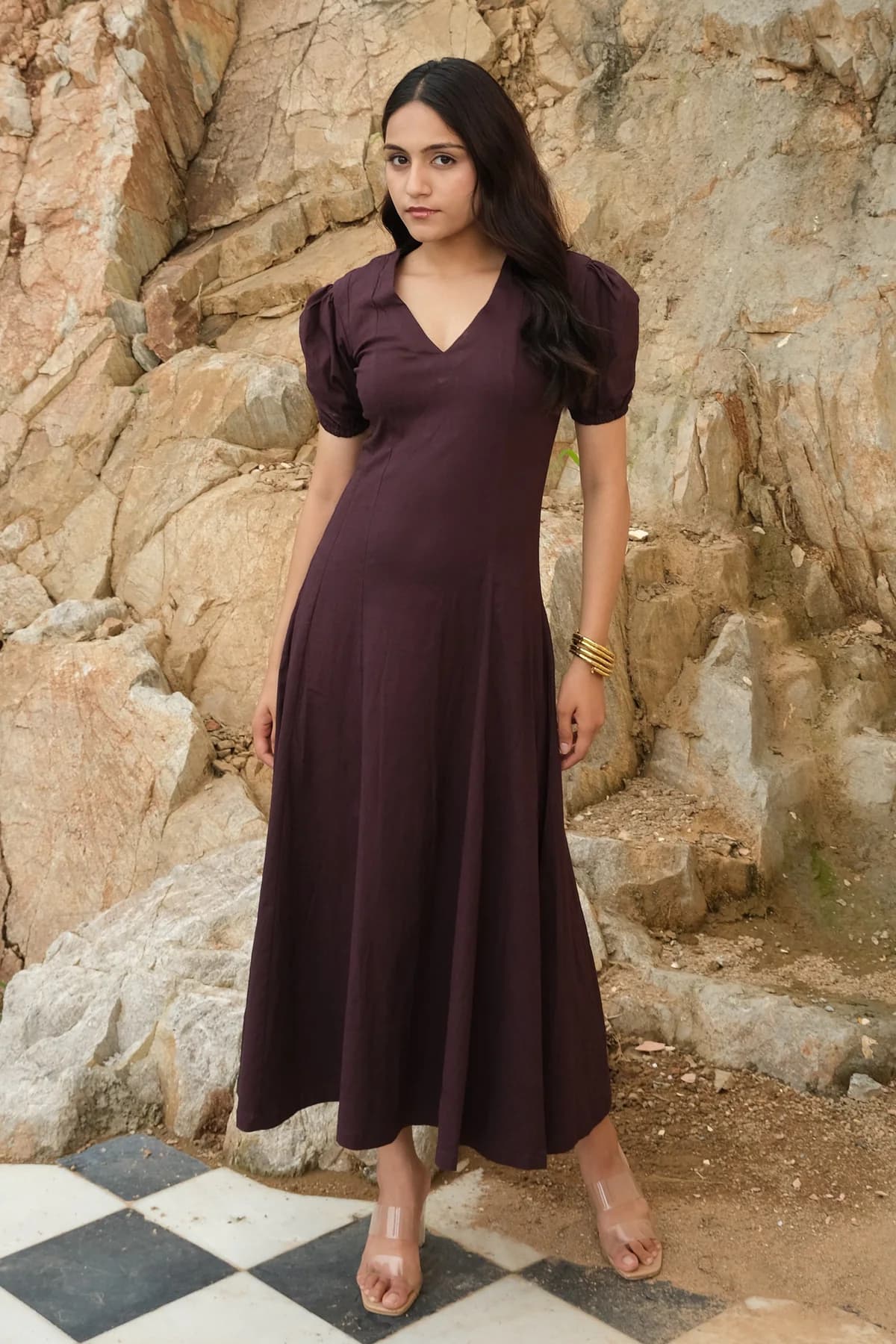 Women's Brown Casual Solid A-Line Dress
