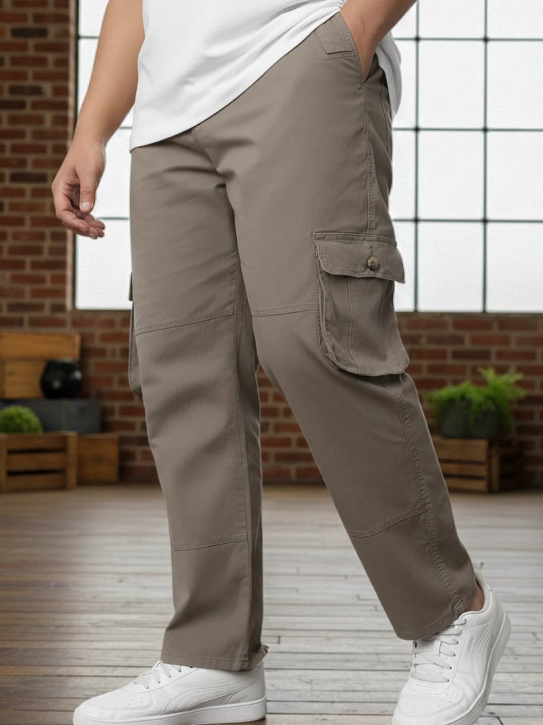 Men's Grey Casual Regular Fit Mid Rise Non-Faded Cargos